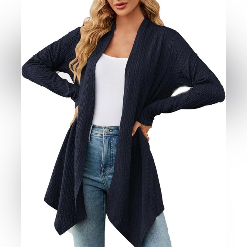 Women's Navy Open Front Cardigan Sweater